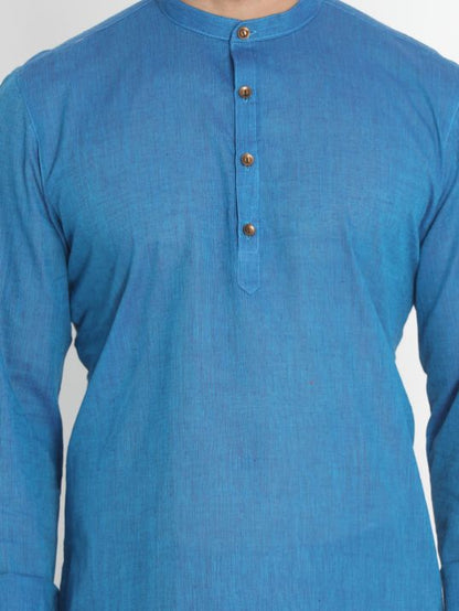 Vastramay Men's Blue Pure Cotton Short Kurta