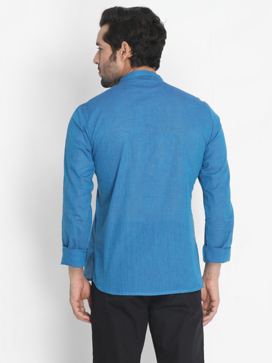Vastramay Men's Blue Pure Cotton Short Kurta