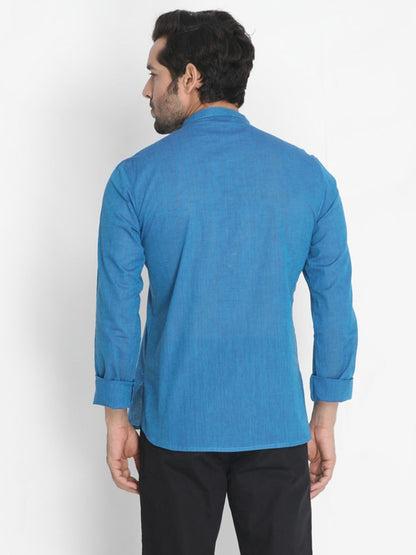 Vastramay Men's Blue Pure Cotton Short Kurta
