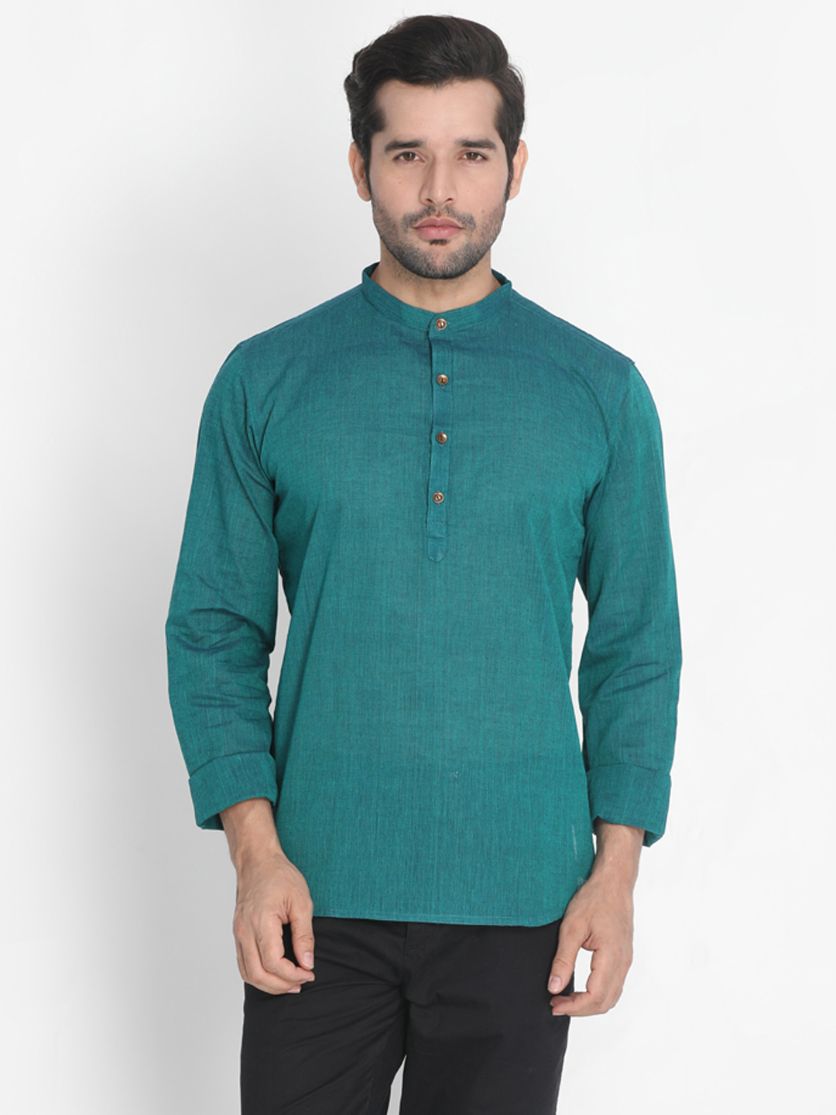 Vastramay Men's Green Pure Cotton Short Kurta