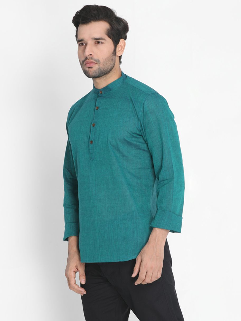 Vastramay Men's Green Pure Cotton Short Kurta