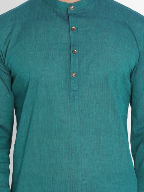 Vastramay Men's Green Pure Cotton Short Kurta