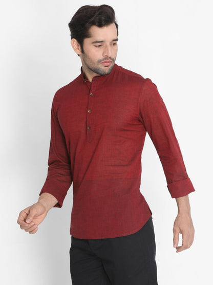 Vastramay Men's Maroon Pure Cotton Short Kurta