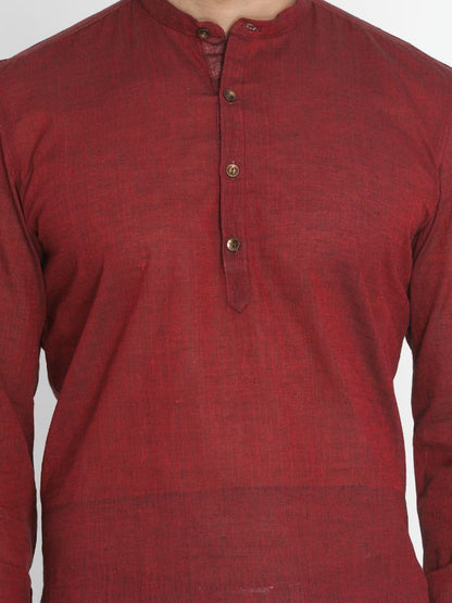 Vastramay Men's Maroon Pure Cotton Short Kurta