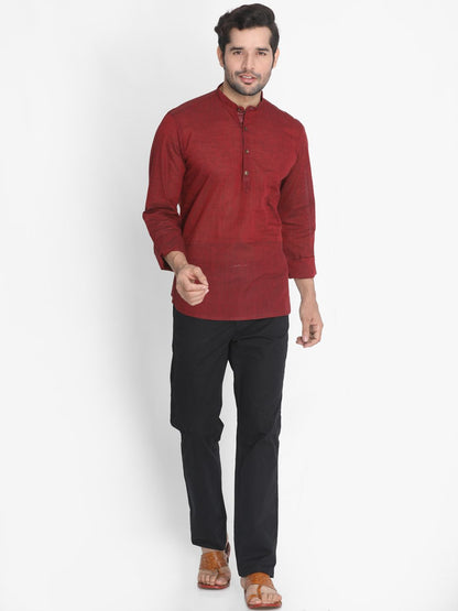 Vastramay Men's Maroon Pure Cotton Short Kurta