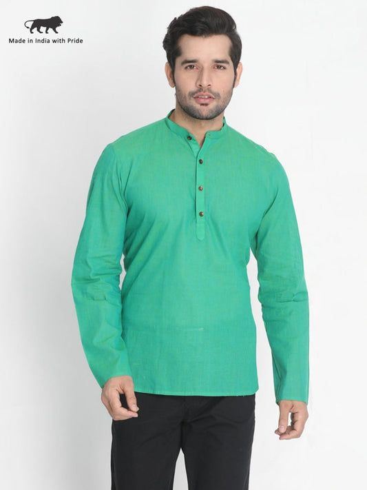 Vastramay  Men's Green Pure Cotton Short Kurta