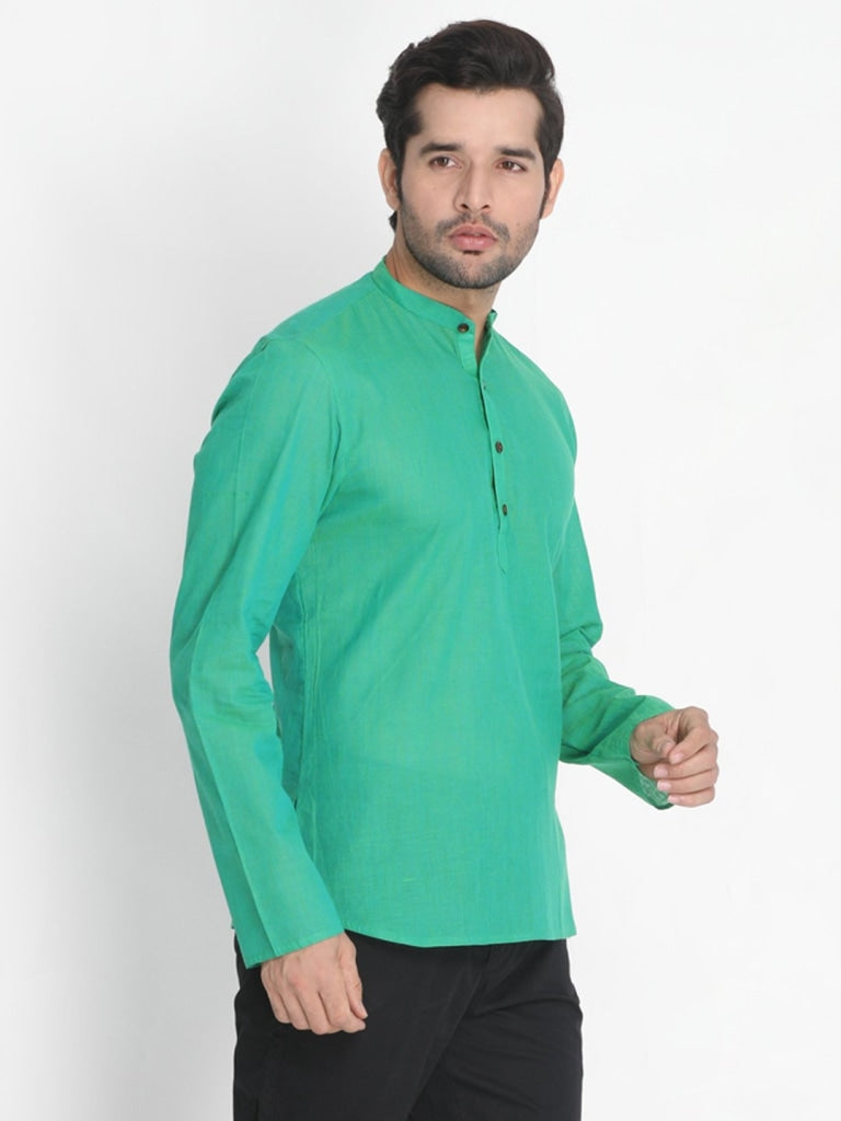 Vastramay  Men's Green Pure Cotton Short Kurta