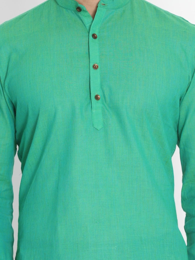 Vastramay  Men's Green Pure Cotton Short Kurta