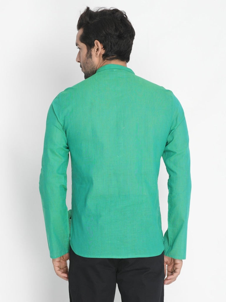 Vastramay  Men's Green Pure Cotton Short Kurta