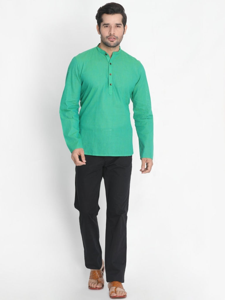 Vastramay  Men's Green Pure Cotton Short Kurta