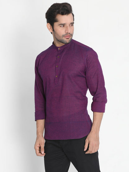 Vastramay Men's Purple Pure Cotton Short Kurta