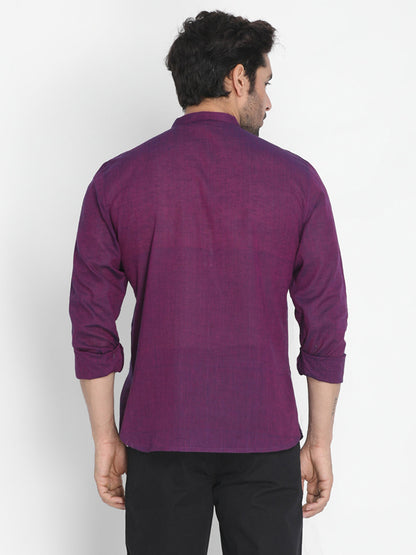 Vastramay Men's Purple Pure Cotton Short Kurta