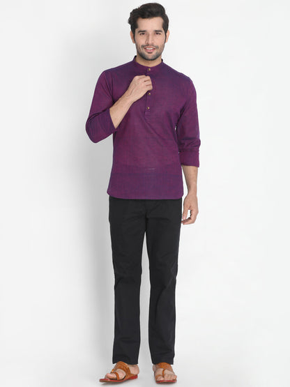 Vastramay Men's Purple Pure Cotton Short Kurta