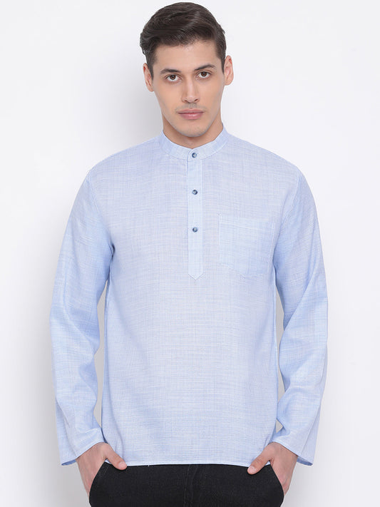 Vastramay Men's Blue Cotton Blend Short Kurta