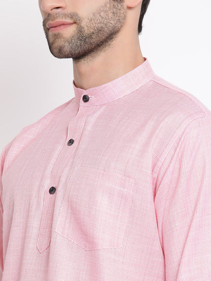 Vastramay Men's Pink Cotton Blend Short Kurta