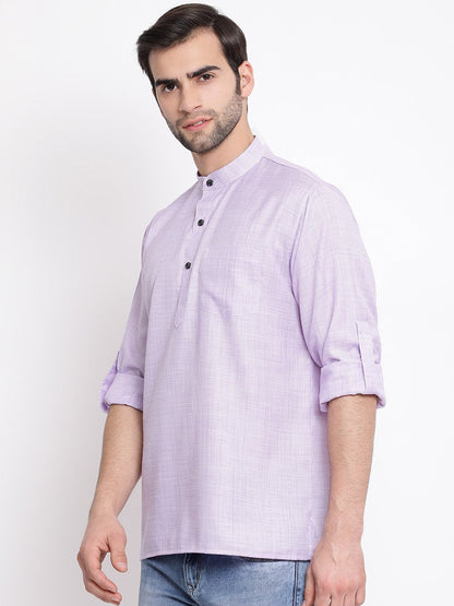 Vastramay Men's Purple Cotton Blend Short Kurta