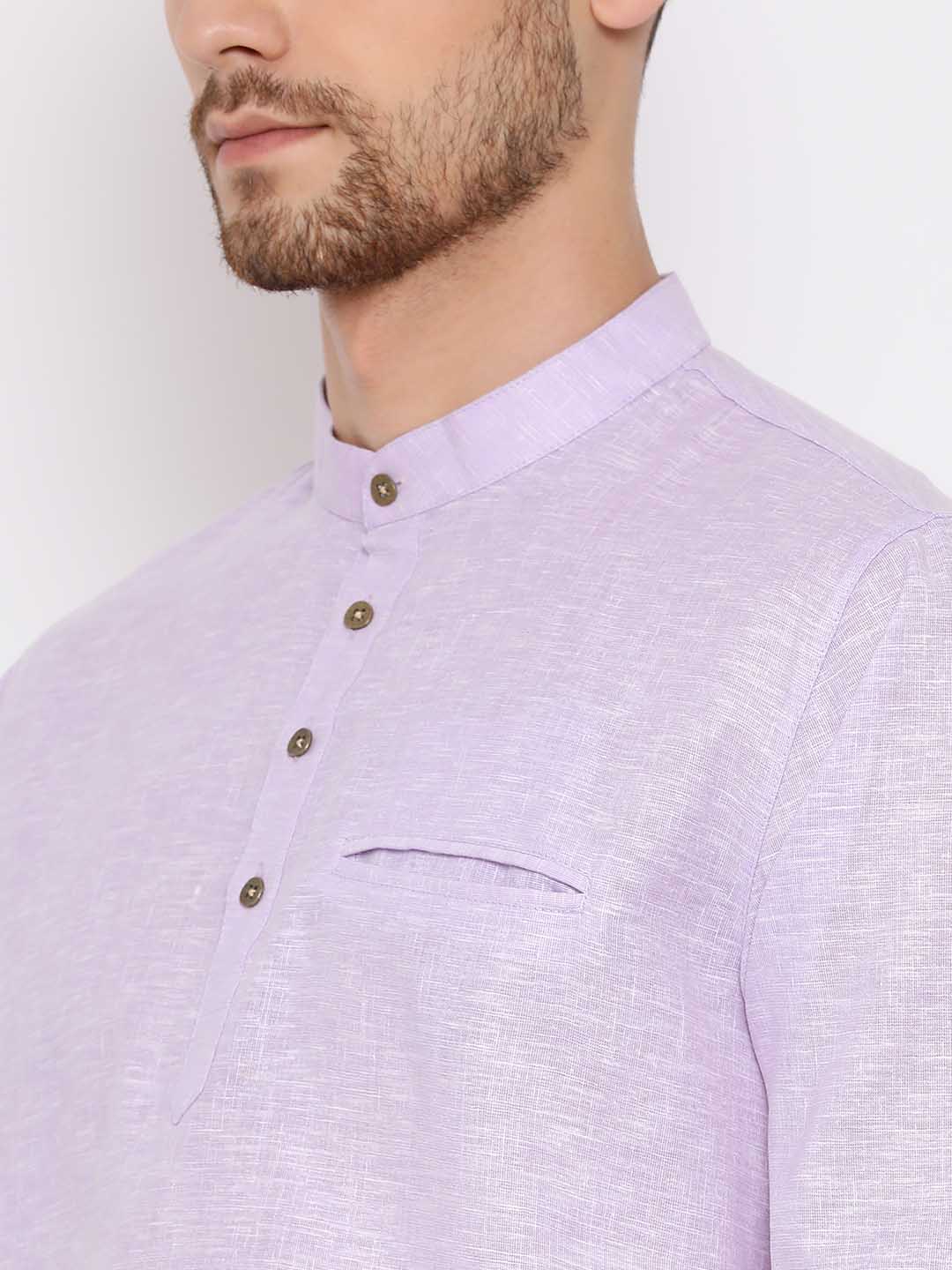 Vastramay Men's Purple Cotton Blend Short Kurta