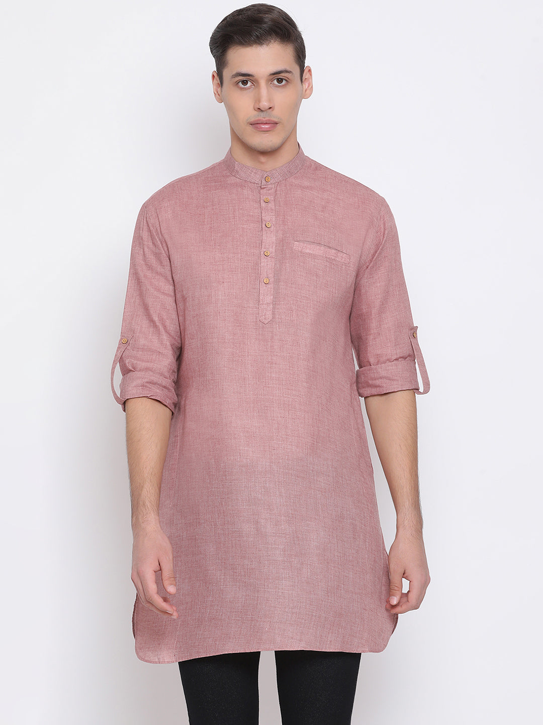 Vastramay Men's Coffee Cotton Blend Short Kurta