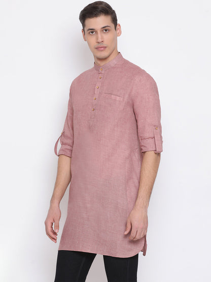 Vastramay Men's Coffee Cotton Blend Short Kurta