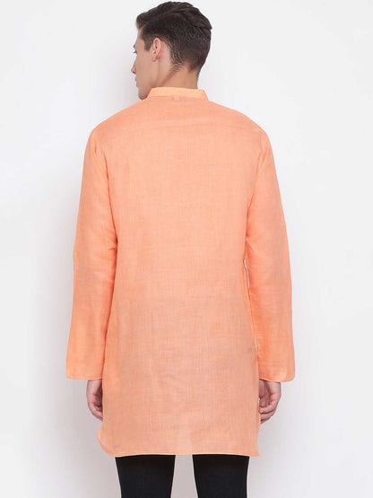 Vastramay Men's Orange Cotton Blend Short Kurta