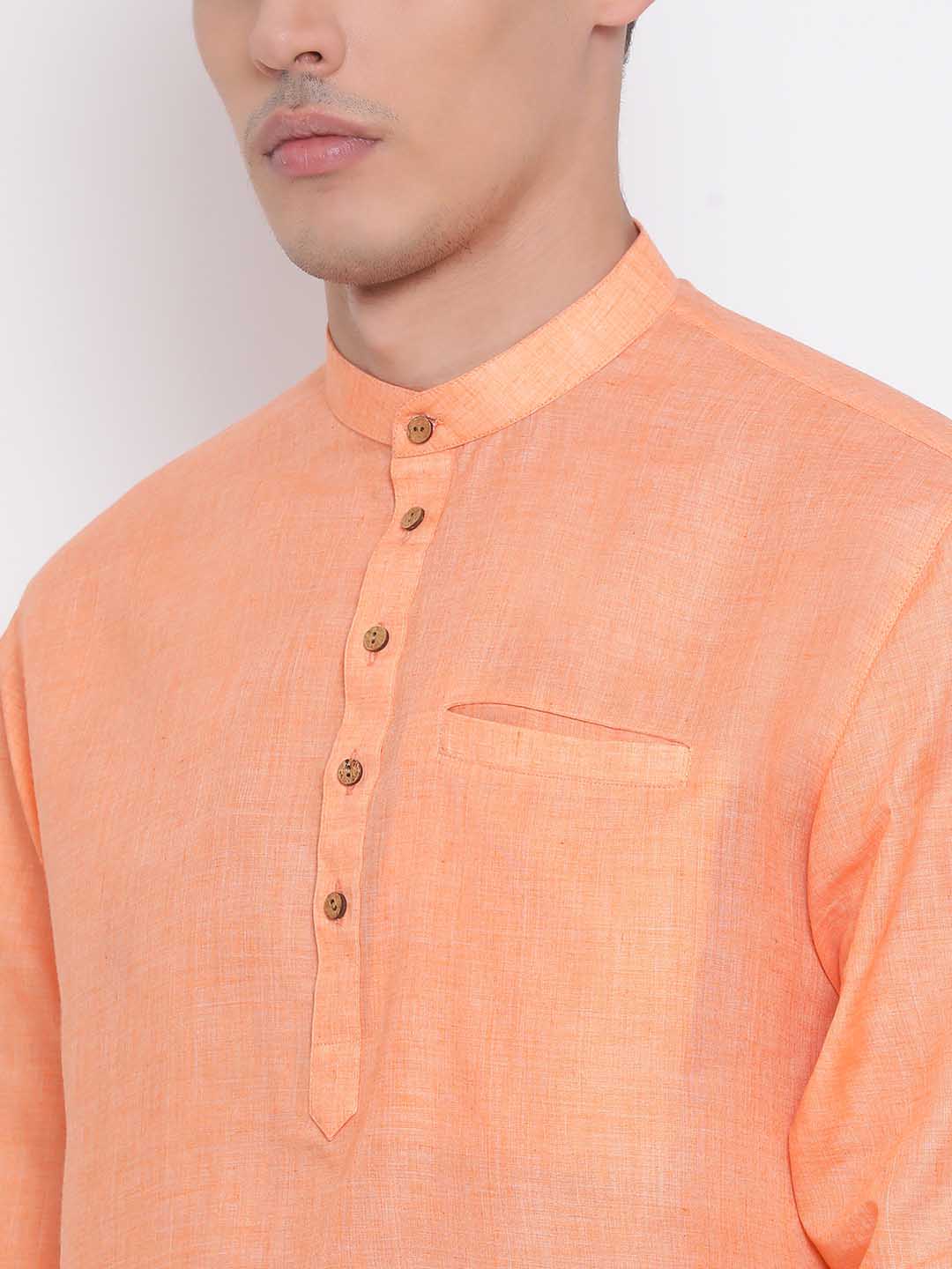 Vastramay Men's Orange Cotton Blend Short Kurta