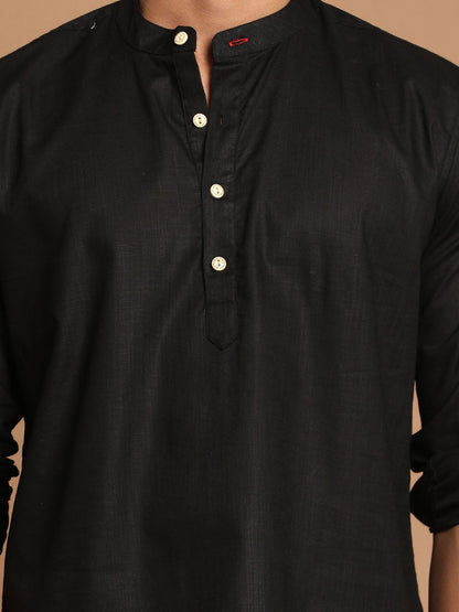 Vastramay Men's Black Short Cotton Kurta