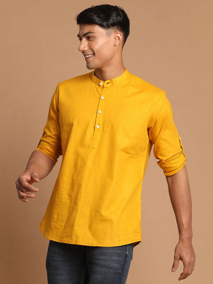 Vastramay Men's Mustard Short Cotton Kurta