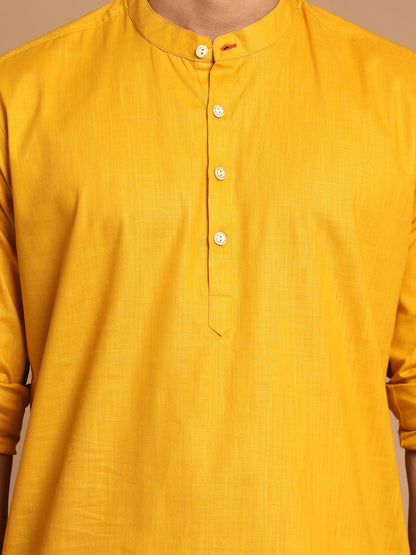 Vastramay Men's Mustard Short Cotton Kurta