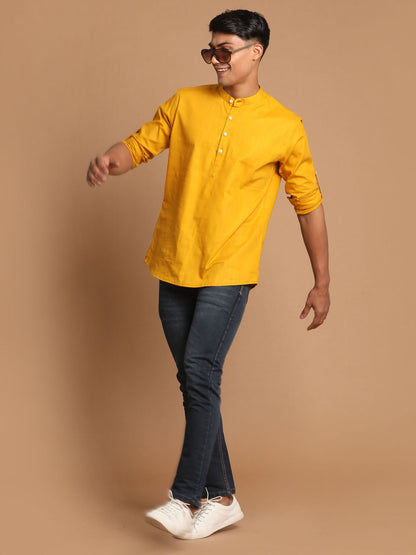 Vastramay Men's Mustard Short Cotton Kurta