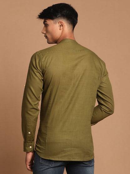 Vastramay Men's Olive Green Short Cotton Kurta