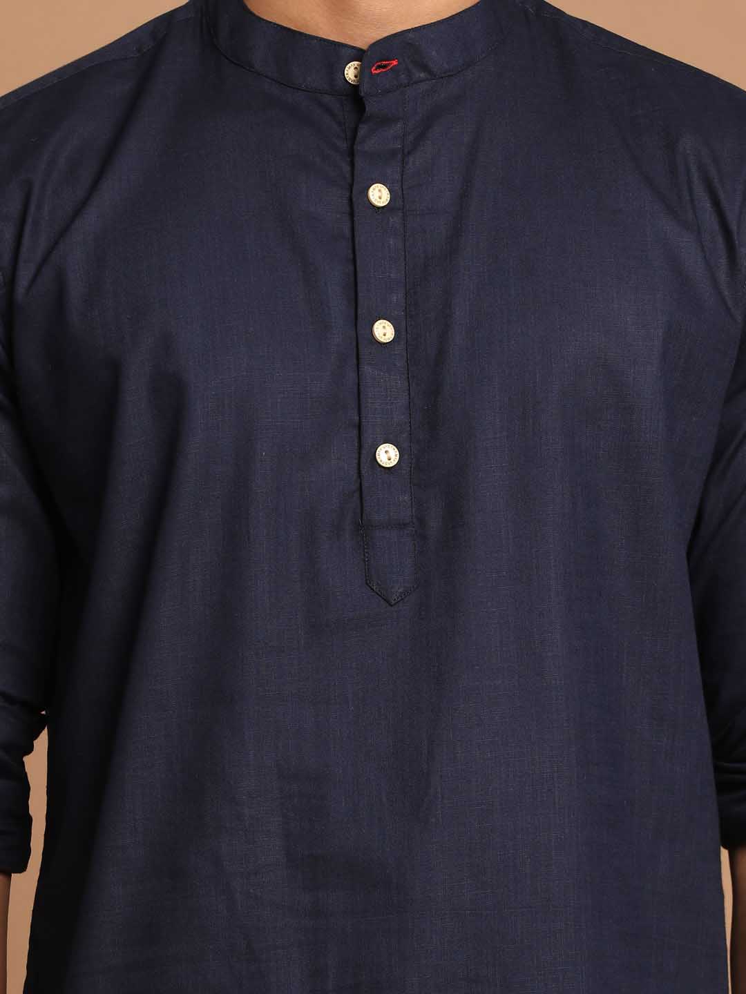 Vastramay Men's Navy Blue Short Cotton Kurta