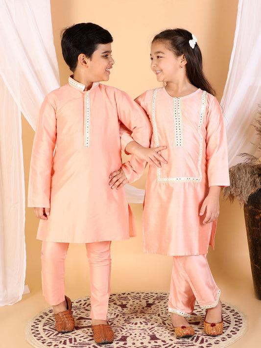 Vastramay Pink Color Viscose Kurta Pyjama Siblings Set