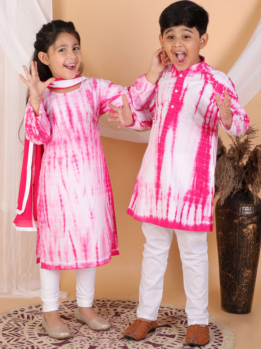 Vastramay Pink Tie And Dye Pattern Cotton Siblings Set