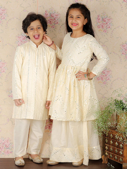 Viscose Cream Mirror Traditional Sibling Set