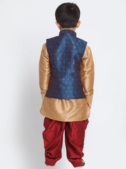 Vastramay Banarasi Blue And Rose Gold Woven Siblings Set