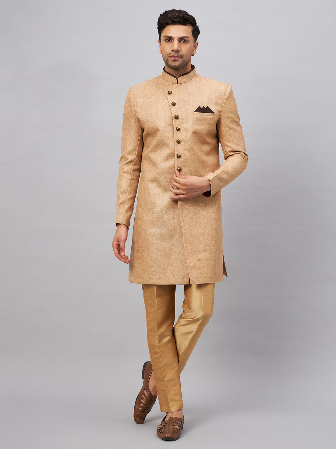 VASTRAMAY Men's Beige Indo Western Set