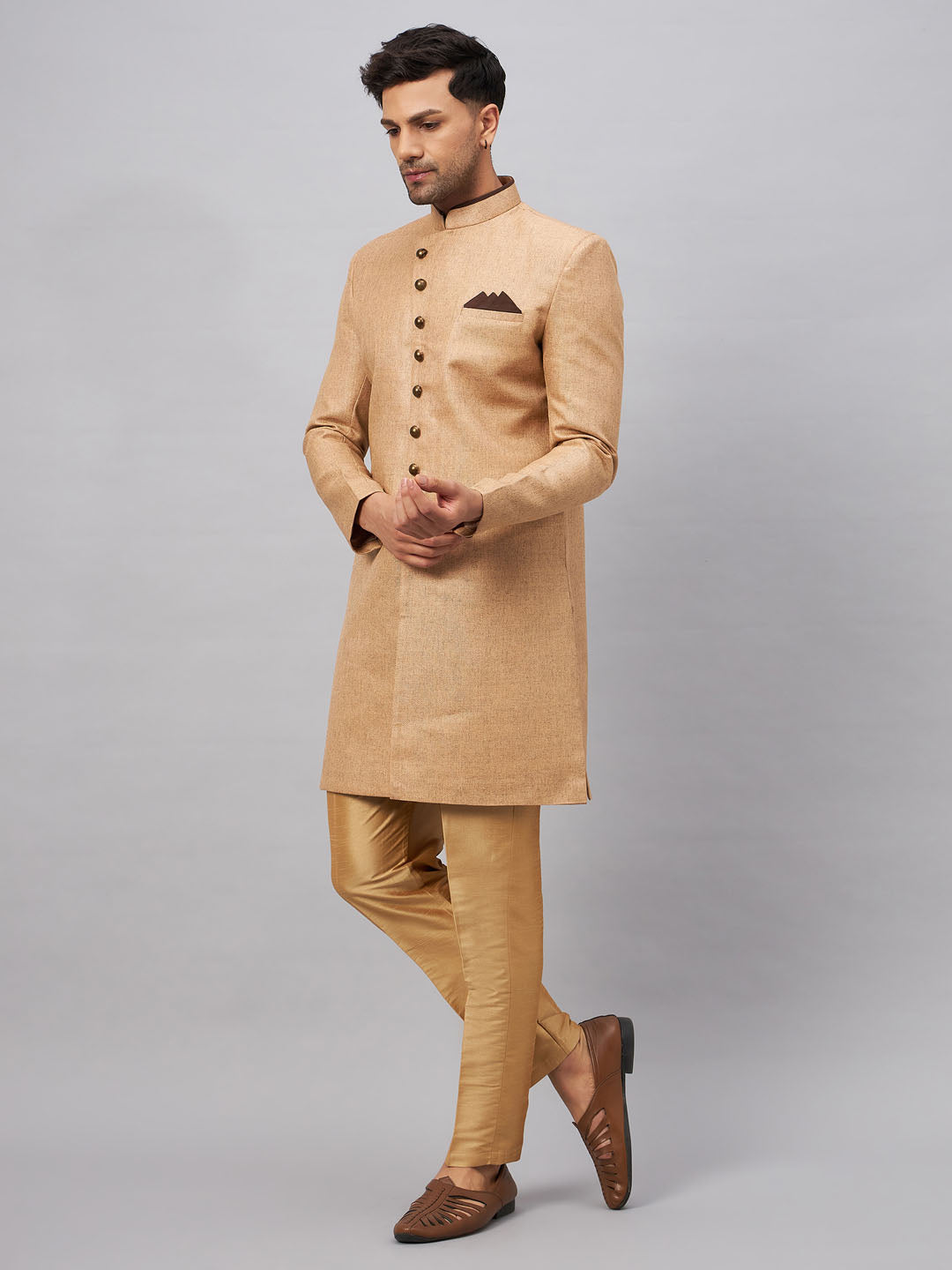 VASTRAMAY Men's Beige Indo Western Set