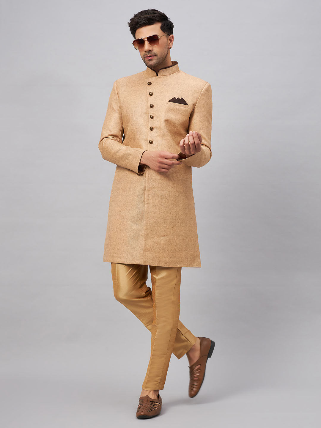 VASTRAMAY Men's Beige Indo Western Set