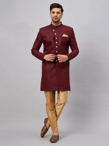 VASTRAMAY Men's Maroon Indo Western Set