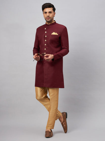 VASTRAMAY Men's Maroon Indo Western Set