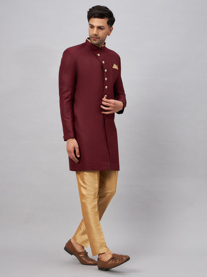 VASTRAMAY Men's Maroon Indo Western Set