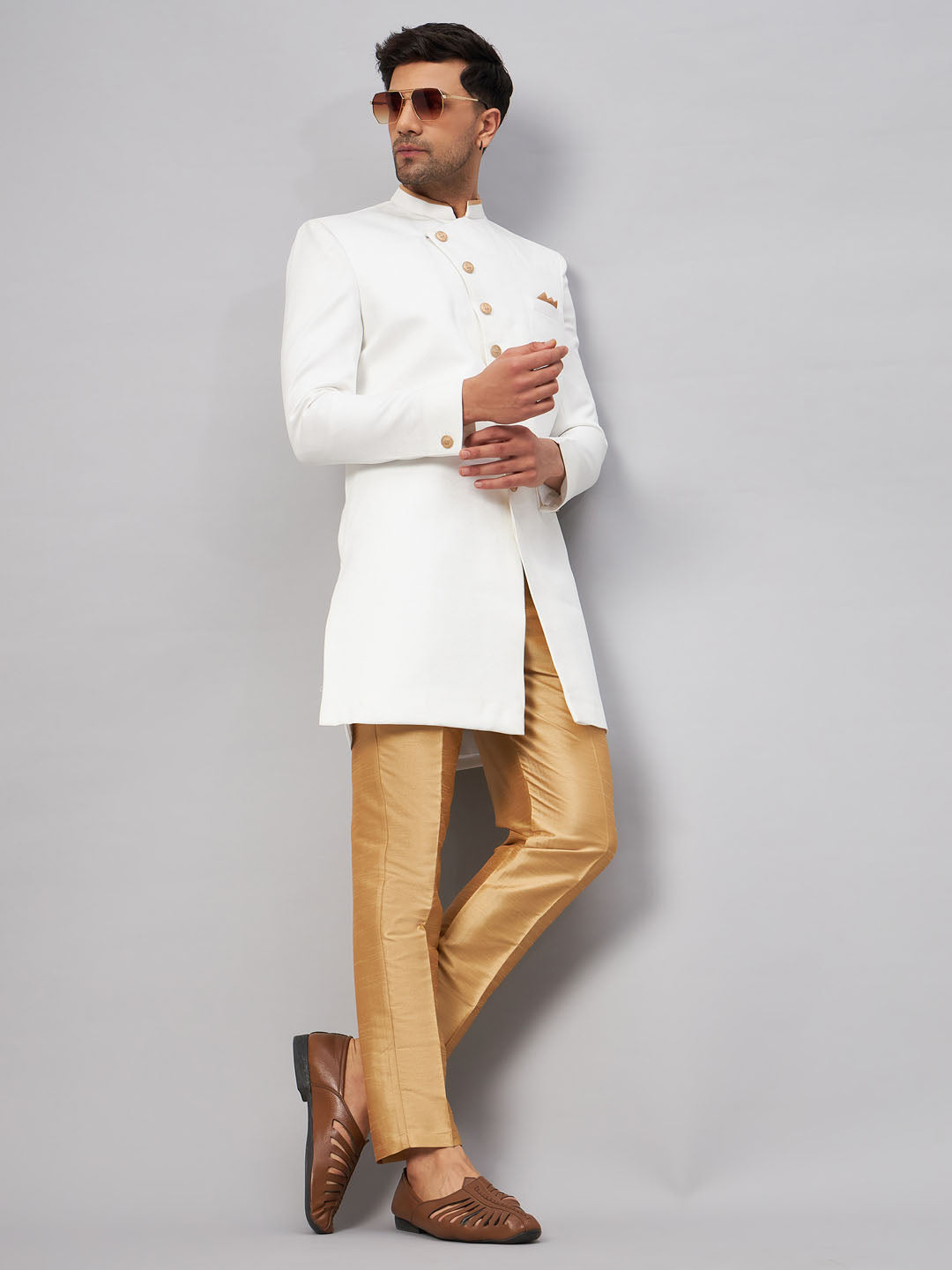 VM BY VASTRAMAY Men's White Indo Western Set