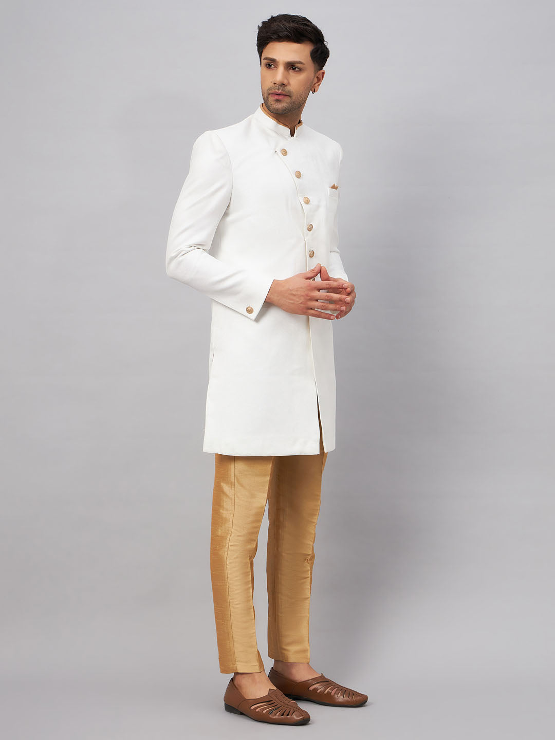 VASTRAMAY Men's White Indo Western Set