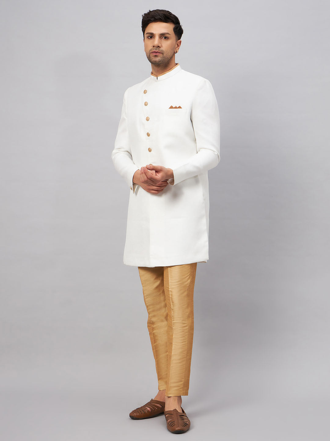 VASTRAMAY Men's White Indo Western Set