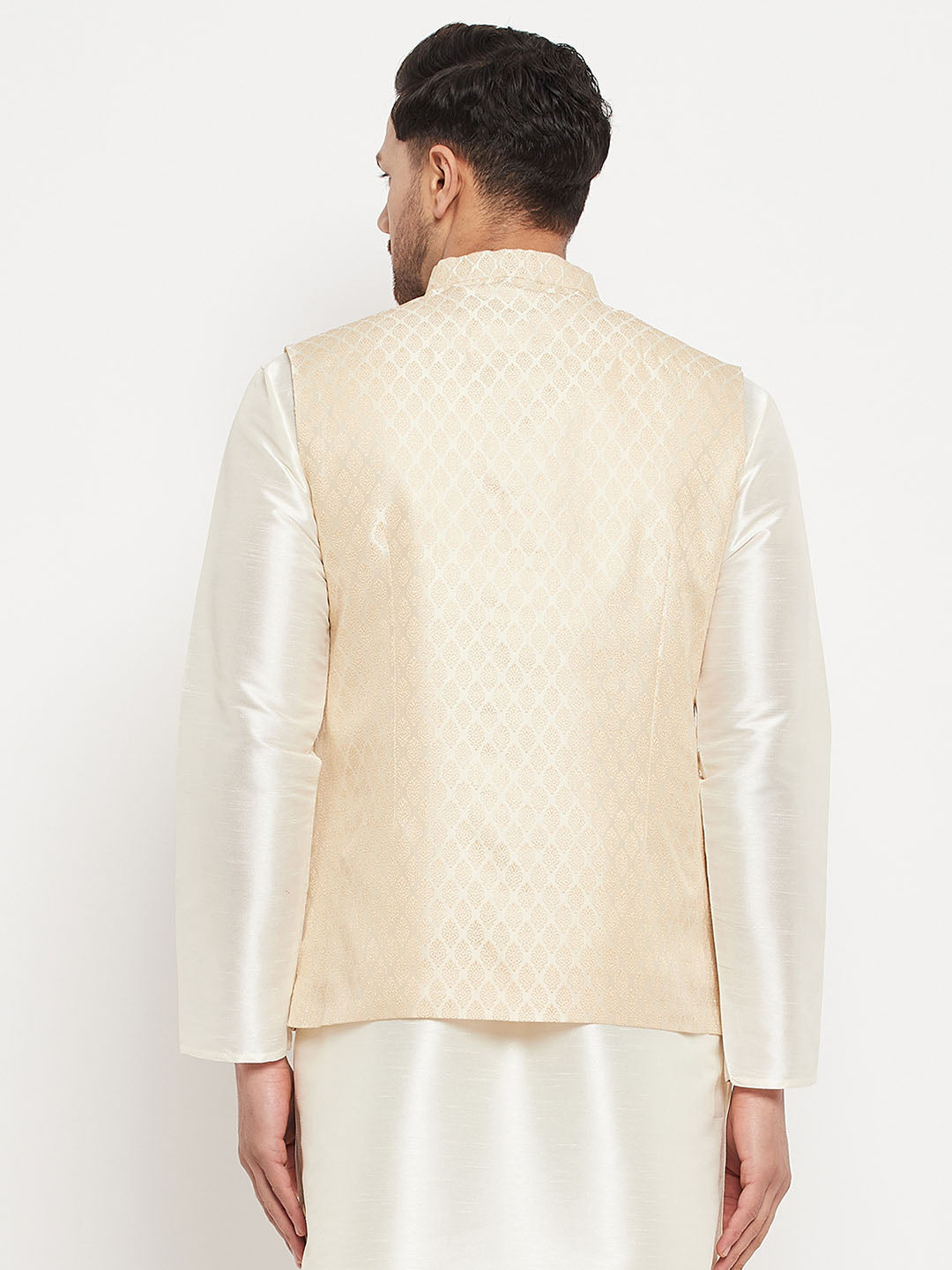 Vastramay Men's Cream Silk Blend Jacket