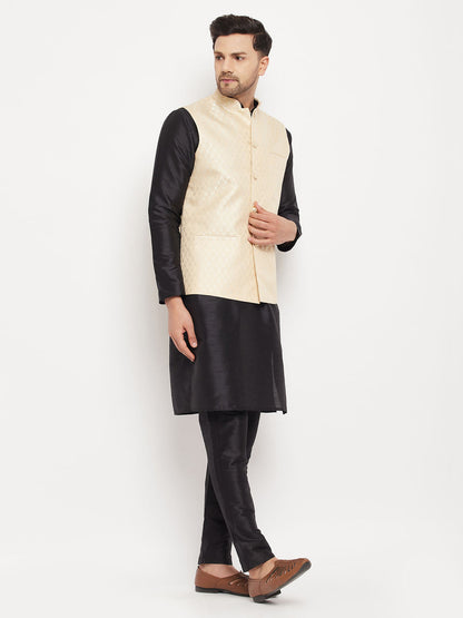 VASTRAMAY Men's Cream Silk Blend Jacket with Kurta Pant Set