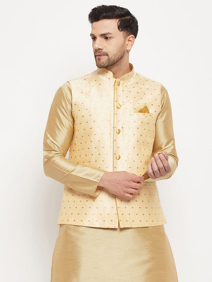 Vastramay Men's Gold Zari Weaved Jacket