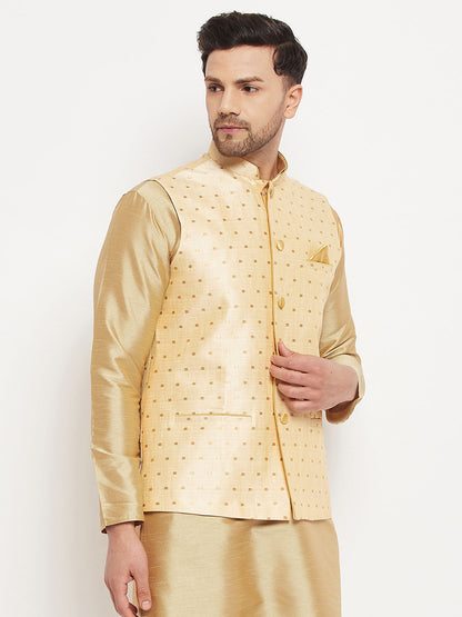 Vastramay Men's Gold Zari Weaved Jacket