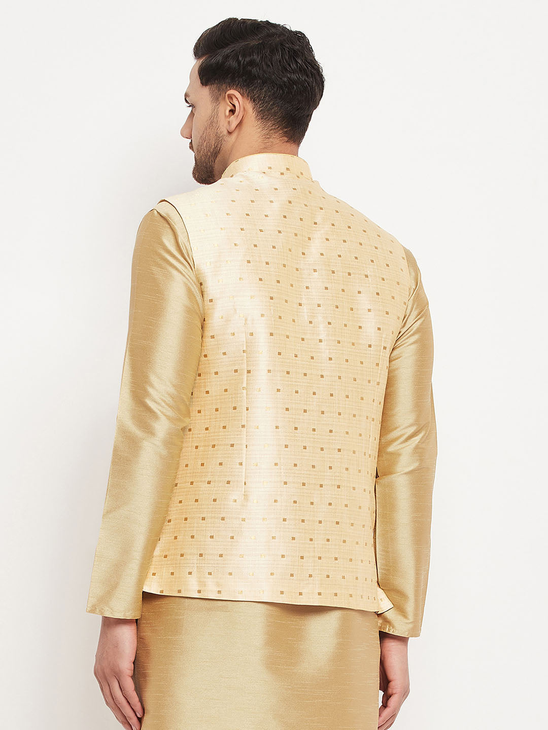 Vastramay Men's Gold Zari Weaved Jacket