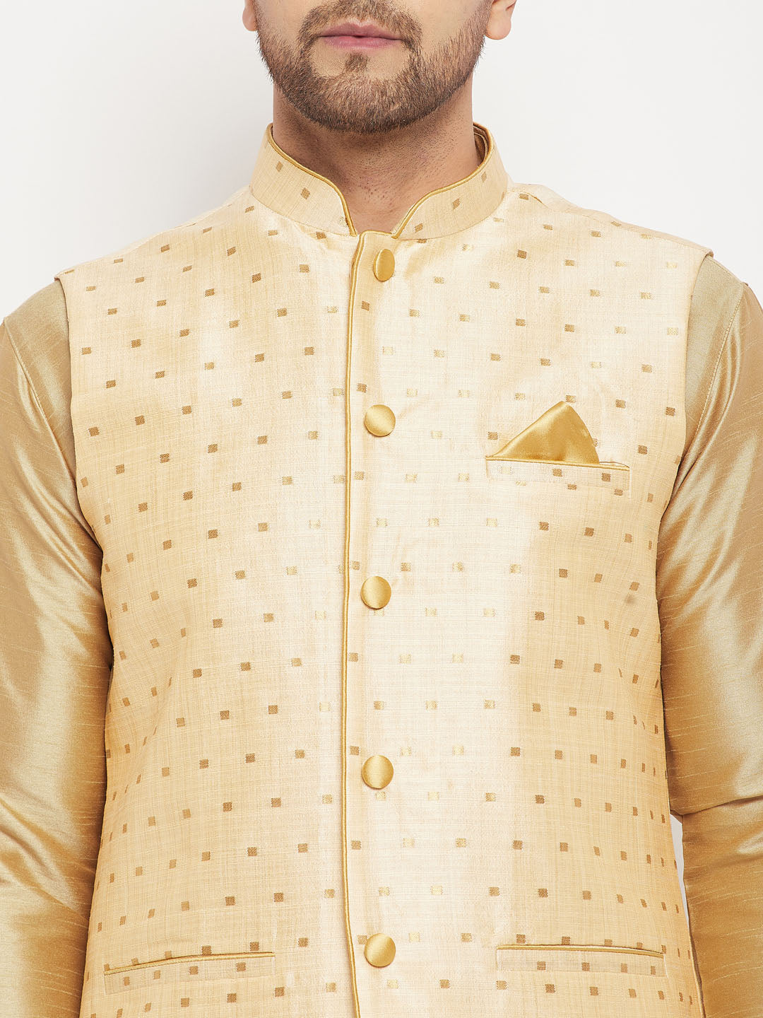 Vastramay Men's Gold Zari Weaved Jacket